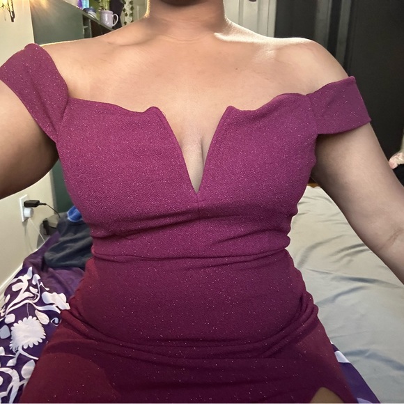 Wine Sparkly Prom Dress - Picture 7 of 7